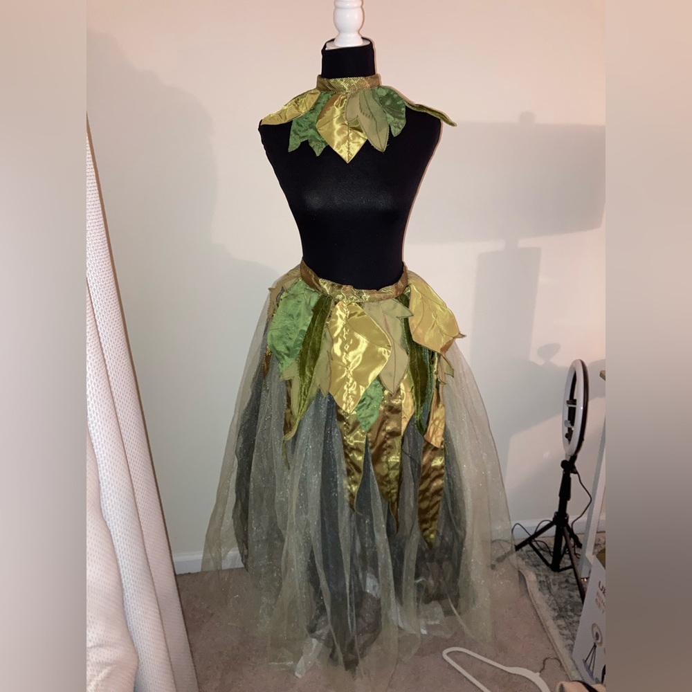 Wood Fairy Couture Costume | Tulle Skirt and Satin leaves Collar | Storage Bag